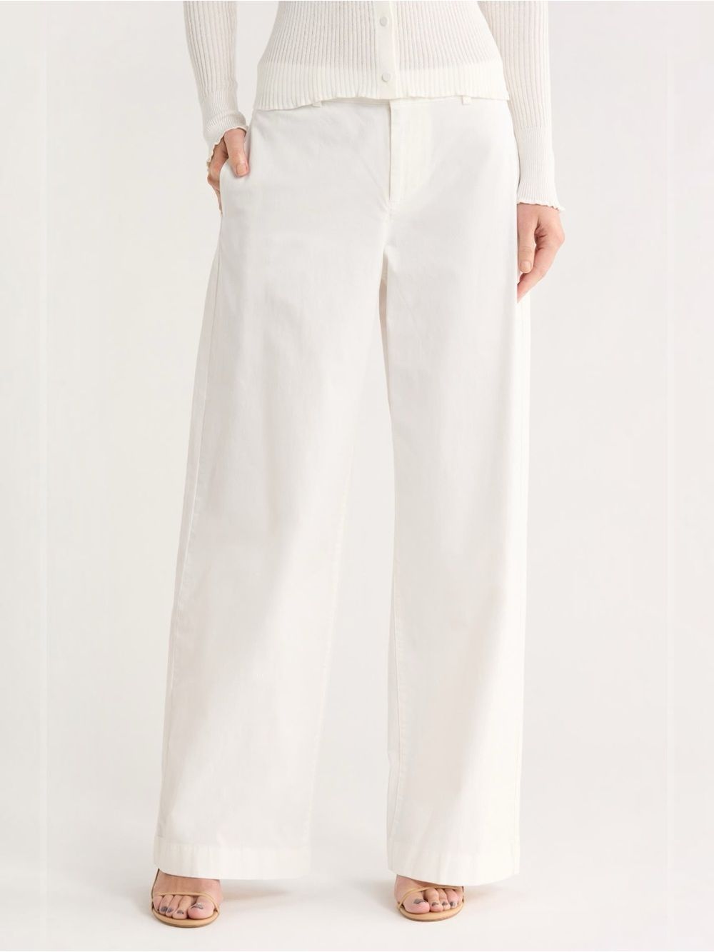 Vince Washed Cotton Wide Leg Pants Off White Size 8 High Rise Cotton Stretch